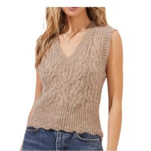 ASTR the Label Taupe Cable Knit Eyelet V-Neck Sweater Vest Medium